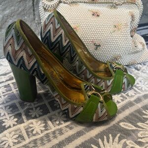naughty monkey Zigzag Pattern Green Multicolor Heels